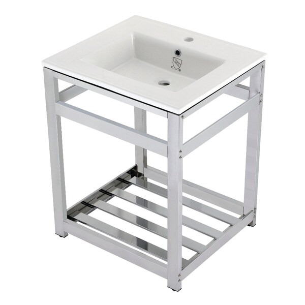 Kingston Brass VWP2522A1 25" Ceramic Console Sink (1-Hole), White/Chrome VWP2522A1 - main